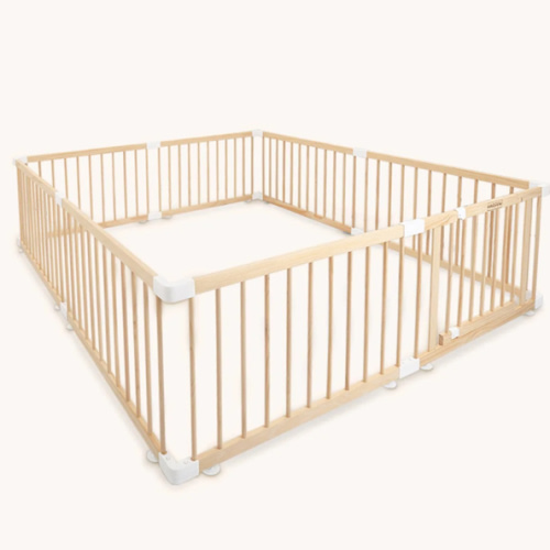 HARPPA Wooden Baby Gate Playpen | Non-Toxic Foldable DIY Adjustable Play Yard for Infants & Toddlers – Natural Finish Baby Fence for Small & Large Spaces