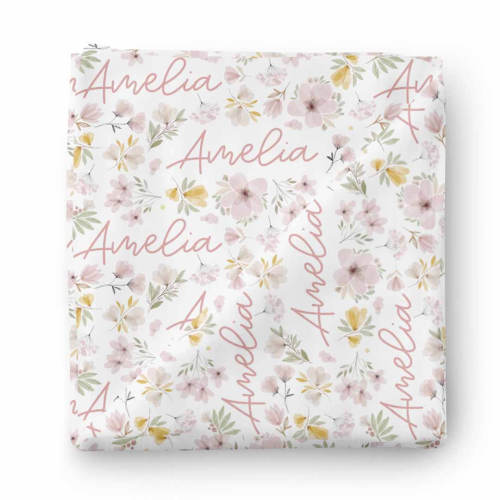 Maeve's Mauve & Mustard Floral Personalized Baby Name Swaddle