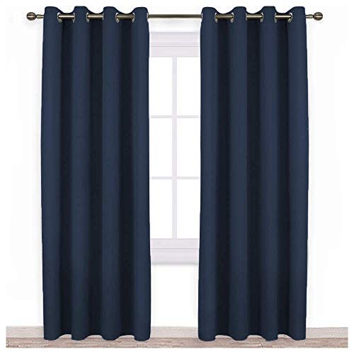 NICETOWN Blackout Navy Blue Curtains for Bedroom - Window Treatment Energy Saving Thermal Insulated Solid Grommet Room Darkening Drapes for Living Room (2 Panel, W52 x L84)