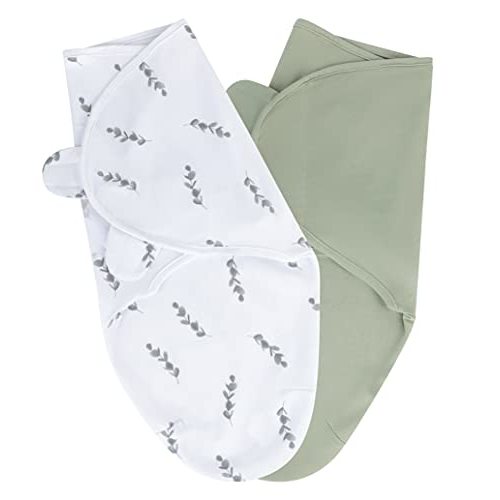 Ely's & Co. Adjustable Swaddles for Newborn, Baby Swaddles 0-3 Months, Velcro Swaddle Sack for Baby Girl/Boy, 100% Cotton, 2 Pack (Sage Leaf)