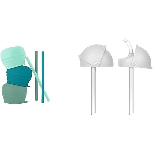 Boon Snug Silicone Sippy Cup Lids and Straws - Includes 3 Lids and 3 Straws & Nursh Silicone Straw Sippy Cup Lid - Conversion Straw Top Nursh Bottles