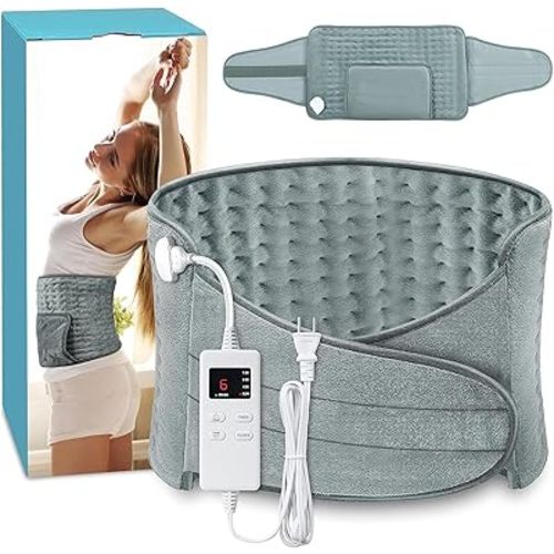 Heating Pad for Back Pain Relief Electric Heating Pad Wrap for Period Cramps Lower Back Neck Shoulders Pain Relief 6-Hour Auto Shut Off 12x24 Heated Pad + 20" Belt Adjustable 4 Timer 6 Heat Level