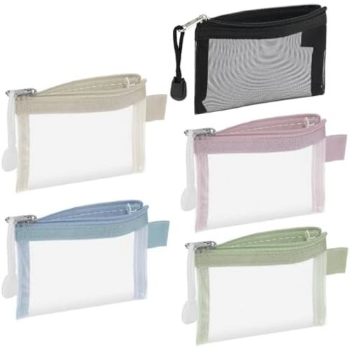 5 Pack Mini Zipper Mesh Bags 3 x 4.5 Inch Nylon Makeup Organizer Portable Travel Cosmetic Pouch Kit Beauty Accessories Holder Bag Storage Coin Purse for Small Items Key Lipstick Credit Card