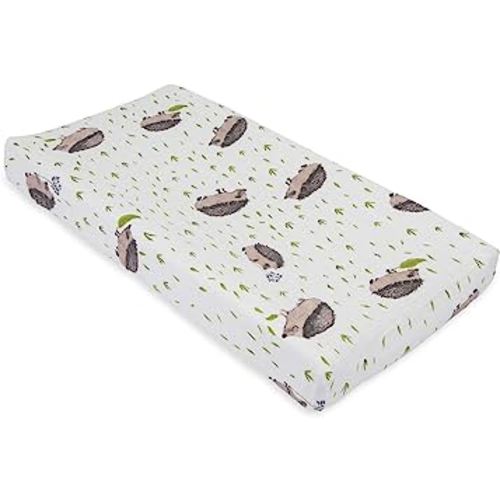 Little Unicorn Cotton Muslin Changing Pad Cover – 16”x 32” - 100% Cotton – Machine Washable – Standard Size - Stitched Holes for Safety Straps – Lightweight, Breathable Design (Hedgehog)