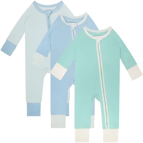 Gaiibbt Rayon of Bamboo Pajamas Rompers 2 Way Zipper Long Sleeve Footless Rompers
