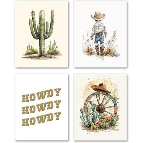 Hxlac Western Cowboy Nursery Wall Art Prints Set of 4 UNFRAMED - Western Wall Decor for Toddler Baby Boy Room, Cowboy Nursery Decor, Boy Room Pictures Wall Decor (8x10 Inches)