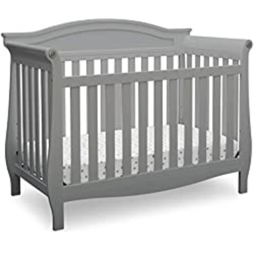 Delta Children Lancaster 4-in-1 Convertible Baby Crib, Grey + Serta Perfect Slumber Dual Sided Recycled Fiber Core Crib and Toddler Mattress (Bundle) - 4-in-1 Crib + Mattress