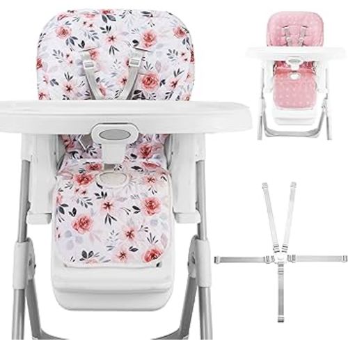 Baby High Chair Cover 2-in-1 Reversible, Includes 5-Point Harness Strap, Waterproof & Soft Dual-Side High Chair Pad Cushion, Machine Washable, Extra Thick Highchair Protector - Pink