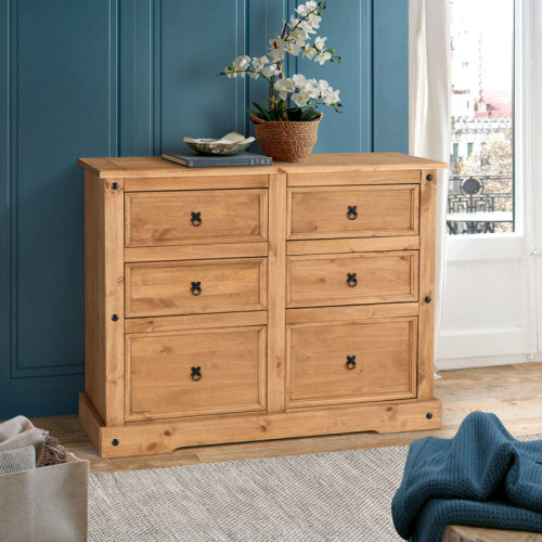 Millwood Pines Enye Farmhouse 6 Drawer Double Dresser For Bedroom, Chest Pine Wood Rustic Style & Reviews | Wayfair