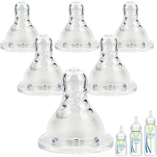 Silicone Nipple for Dr. Brown's Narrow Baby Bottle & Glass Bottles,Level 1 Nipples, Slow Flow, 1m+, 6 Count