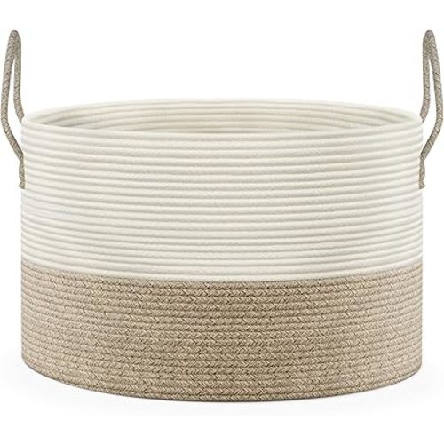 XXL Blanket Baskets - Woven Cotton Rope Basket with Handles, 22" x 14" Toy Baskes for Nursery, Extra Large Basket Storage, Boho Decor