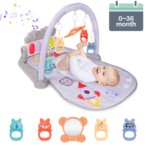 Celecstan Baby Play Gym Mat, 5-in-1 Tummy Time Sensory Toy Play Mat for Baby 0-12 Months, Toddler Baby Floor Musical Activity Play Gym Mat, 1st Birthday Gift for Newborn Baby Girl and Boys