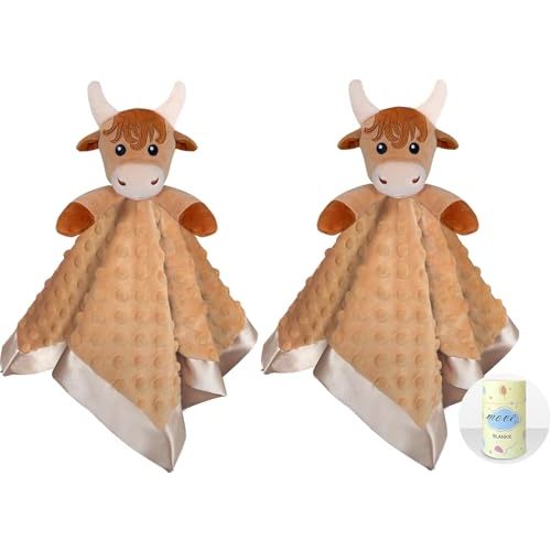 Highland Cow Baby Security Blanket Loveys for Babies Girls, 16" Soft Baby Lovey Blanket, Baby Snuggle Stuffed Animals Blankie, Baby Boy Girl Gifts for Infant and Toddler, 2 Pack