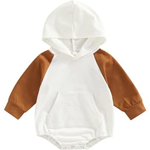 xiqaalombvt Infant Baby Boy Girl Fall Clothes Hoodie Pullover Sweatshirt Romper Color Block Long Sleeve Onesie Outfit
