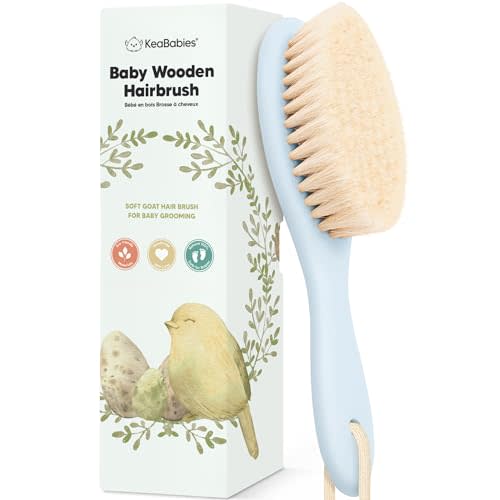 KeaBabies Hair Brush with Soft Goat Bristles, Cradle Cap Brush, Perfect Scalp Grooming Product for Infant, Toddler, Kids, Newborns, Baby Girls, Boys (Frost, Oval)