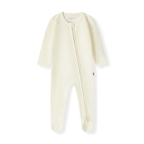 Cream Waffle Zipper Footed Romper - 0-3M