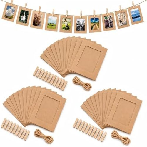 Enenes 4x6 Inch Paper Photo Frames 30-Pack, DIY Vintage Wall Decor Picture Frame with Wooden Clips and Jute Twine, Eco-Friendly Creative Gift for Home Party Displays