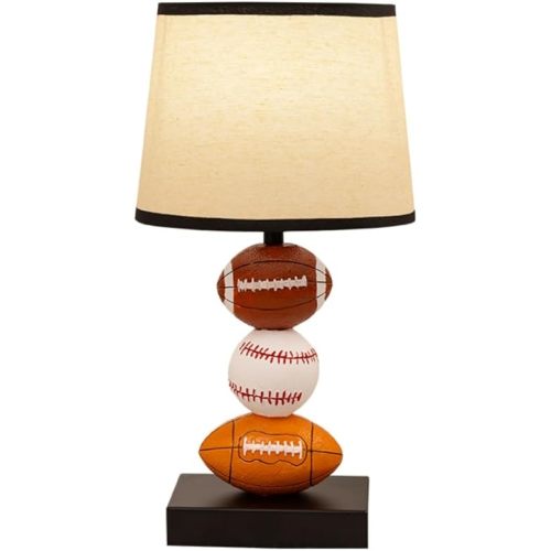 Ecliptix Kids Table Lamp, 14 Inch Football, Basketball & Baseball Design with Cute Lampshade, Sports-Themed lamp Ideal for Children's Bedroom Decor, Bedside Lamp Includes LED Bulb