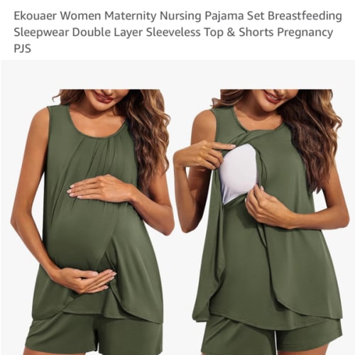 Ekouaer Women Maternity Nursing Pajama Set Breastfeeding Sleepwear Double Layer Sleeveless Top & Shorts Pregnancy PJS