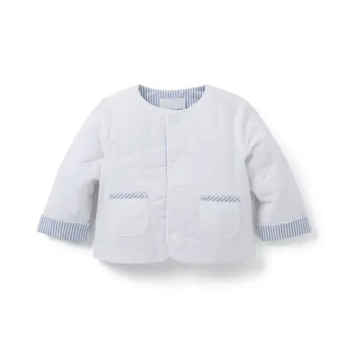 Baby White And Ocean Air Stripe Baby Reversible Quilted Jacket by Janie and Jack
