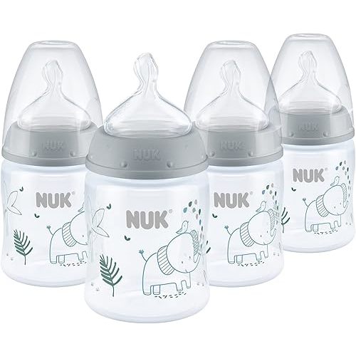 NUK Smooth Flow Anti Colic Baby Bottle, 5 oz, 4 Pack, Elephant