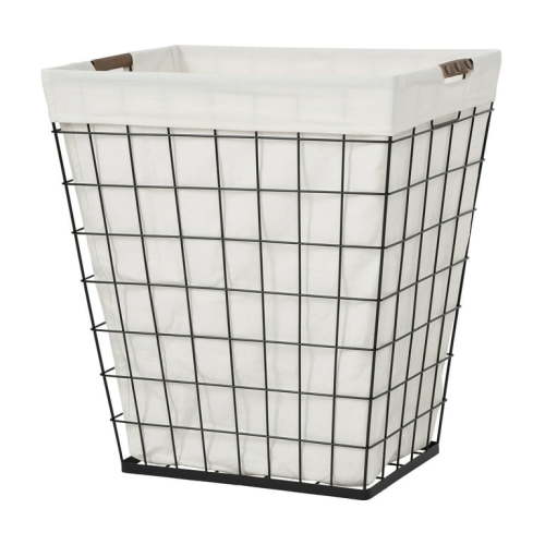 Better Homes & Gardens 75L Rectangular Steel Wire Laundry Basket Hamper Sortor with Removable Cotton Blend Liner for Adult, Black & Natural