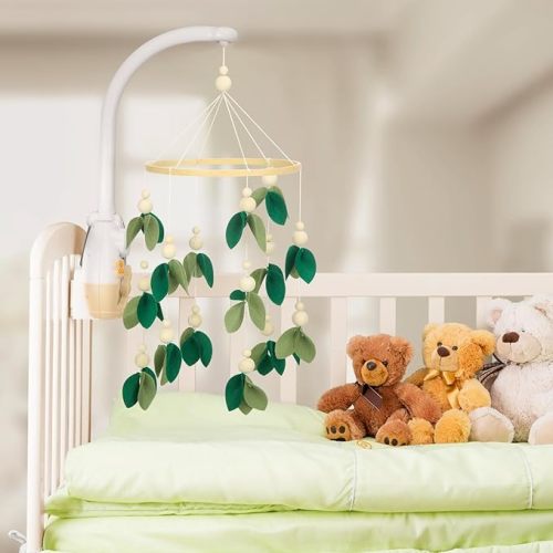 Baby Crib Mobile for Nursery Decoration Green Leaf Flower Dragon Mobile for Crib Mobile Forest Green Forest Nursery Decor Nursery Baby Shower Gift for Boys and Girls (Leaf)
