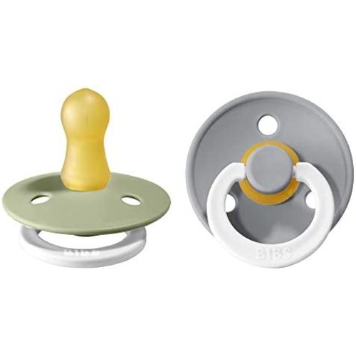 BIBS Colour Night Baby Pacifier 2-Pack | Made in Denmark | BPA Free Dummy Soother, Round Nipple. Natural Rubber Latex, Size 1 (0-6 Months), Sage Night / Cloud Night