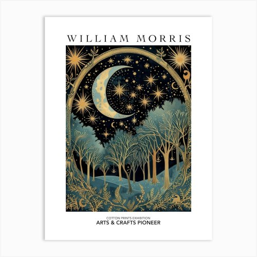 William Morris Print Moon Night Forest Poster Vintage Wall Art Textiles Art Vintage Poster Art Print by Mambo - Fy