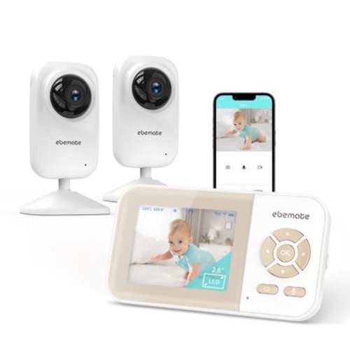 Ebemate Video Baby Monitor Camera with 2 Camera,2.8" LCD Screen Video & Audio No Glow Night Vision,2-Way Talk Audio Cam Baby Monitoring 1200FT Range EBE28-2