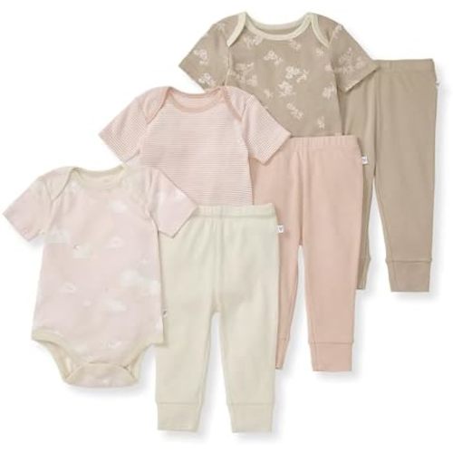Burt's Bees Baby Unisex Baby 6-Piece Bodysuit and Pant Set, 100% Organic Cotton Infant Outfit Baby Essentials