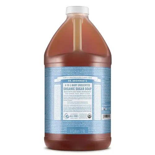 Dr. Bronner’s - Organic Sugar Soap (Baby Unscented, 64 Ounce) - Made with Organic Oils, Sugar and Shikakai Powder, 4-in-1 Use: Hands, Body, Face and Hair, Moisturizes and Nourishes, No Added Fragrance