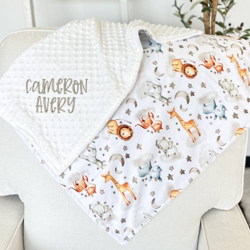 Safari Animal Baby Blanket - Gender Neutral Baby Gift - Personalized Name Blanket for Baby
