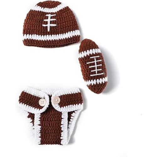 Baby Photography Props Football Cap Newborn Boy Girl Photo Shoot Outfits Crochet Costume Infant Knitted Hat Sets