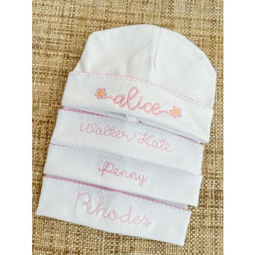 Personalized picot trim newborn hat
