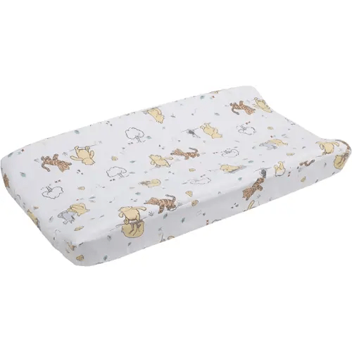 Disney Winnie The Pooh Classic Pooh 100% Cotton Quilted Changing Pad Cover, Ivory/Butter/Aqua/Orange 1 Count (Pack of 1)