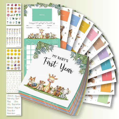 Baby Calendar First Year With Stickers - Baby First Year Memory Book, Baby Milestone Calendar, 1st Year Tracker, Baby's First Year Book Keepsake For Newborn Baby Girl Or Boy