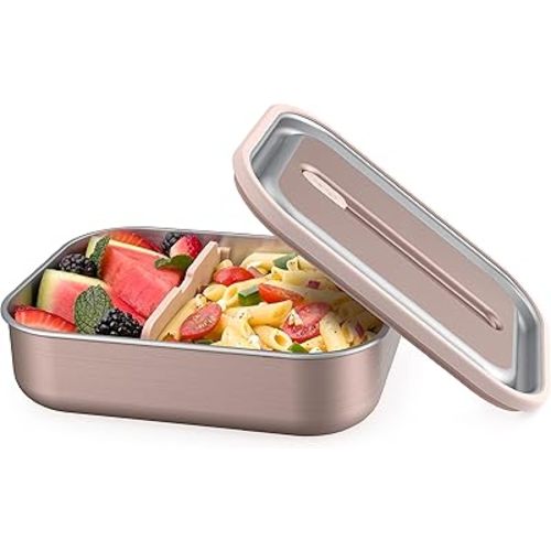 Bentgo MicroSteel Leak-Proof Lunch Box - Microwave-Safe, Oven-Safe, Bento-Style Container with Removable Divider, Airtight Lid, Sustainable Design, Odor & Stain Resistant (Rose Gold)