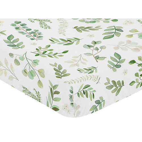 Sweet Jojo Designs® Watercolor Botanical Leaf Fitted Crib Sheet in Green/WhiteSweet Jojo Designs® Watercolor Botanical Leaf Fitted Crib Sheet in Green/White
