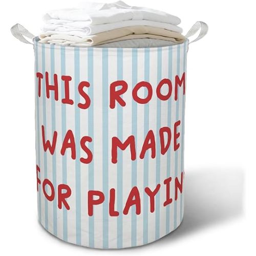 Kids Playroom Laundry Hamper, Blue and White Striped