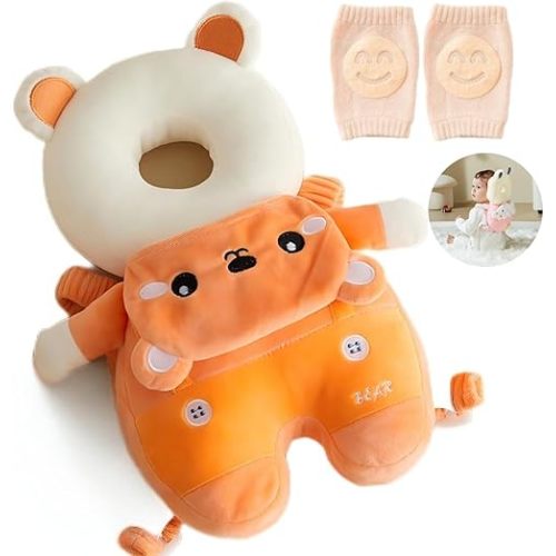 Baby Head Protector Backpack,Adjustable Baby Head Protection with Baby Knee Pads for Crawling, Safety Head Protector for Baby Walking, Baby Fall back Head Protector, Baby Walking Harness (Pocket Bear)