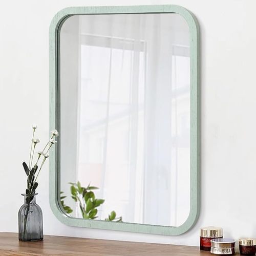 Light Green Rectangular Mirror Framed LargeWall Hanging Rectangle Bathroom Mirror for Home, Door, Nursery Modern Farmhouse Decor 18 x 26 inches