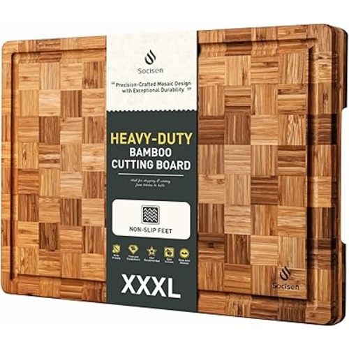 XXX Large Bamboo Cutting Board with Non Slip Feet and Over Sink Butcher Block Chopping Board Nice Solid Thick Wooden Juice Groove Huge Big XXl xlarge Best Hardwood Kitchen Counter Organic