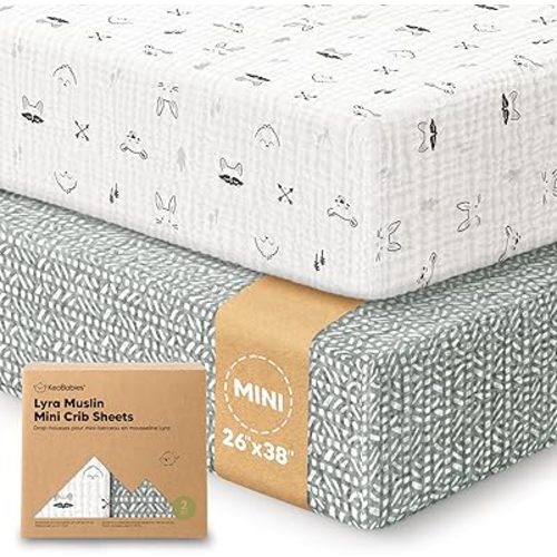 2-Pack Muslin Mini Crib Sheets for Boys, Girls, 38x26 Fitted Sheet (Nordic)