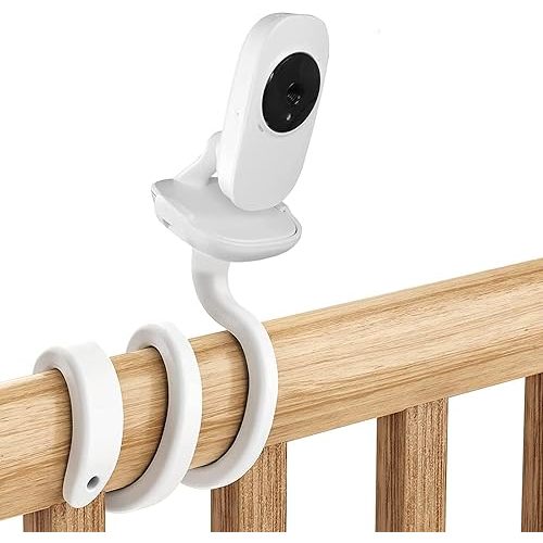 Flexible Baby Monitor Mount for VTech VM819 Baby Monitor Baby Camera Holder Stand Shelf, Versatile Twist Mounting for Crib Nursery Cot Shelves or Furniture, Baby Monitor Kits, White, No Drill