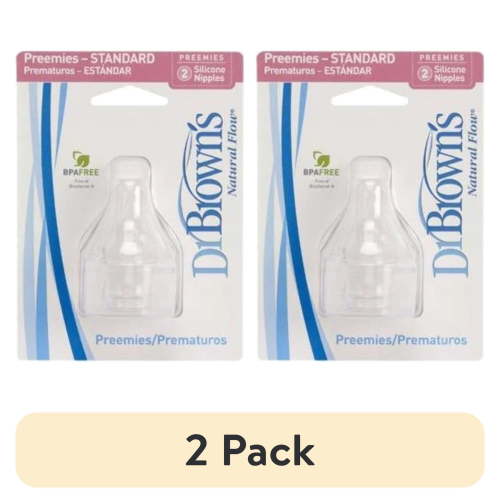 (2 pack) Dr. Brown's Natural Flow Preemie Flow Narrow Baby Bottle Silicone Nipple, Slowest Flow, 0m+, 100% Silicone Bottle Nipple, 2-Pack