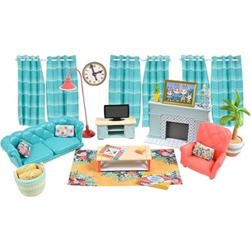 Honey Bee Acres Cozy Living Room Décor – 28 Pieces Accessory Set | Colorful Farmhouse Doll Furniture | Pretend Play Toys for Kids - Sunny Days Entertainment