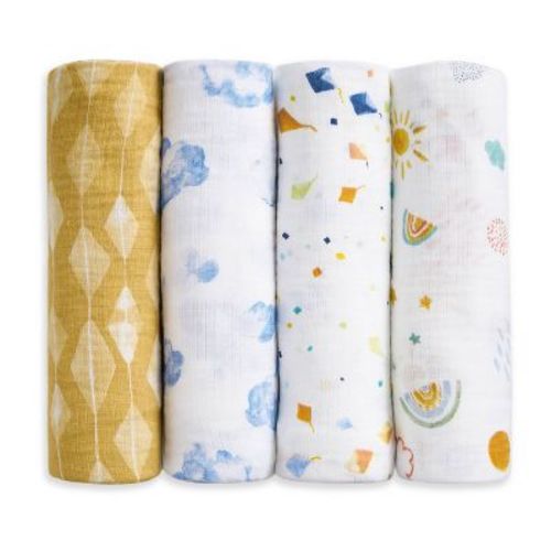 aden + anais essentials 4pk Cotton Muslin Swaddle Blankets - Kite Parade