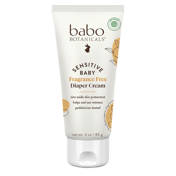 Babo Botanicals Sensitive Baby Fragrance-Free Diaper Cream - 25% Natural Zinc Oxide - Calendula, Shea & Cocoa Butter - EWG Verified - Vegan- From birth on