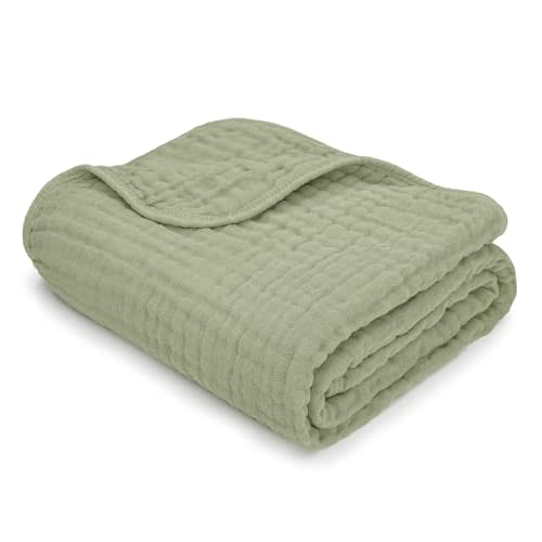 Comfy Cubs Baby Muslin Blanket, Swaddle for Newborns and Toddlers, Large 40” x 40” Cover, 6-Layer Plush Softness for Infant Swaddling, Receiving, or Tummy Time, Shower Gift (Sage, Baby - Muslin)